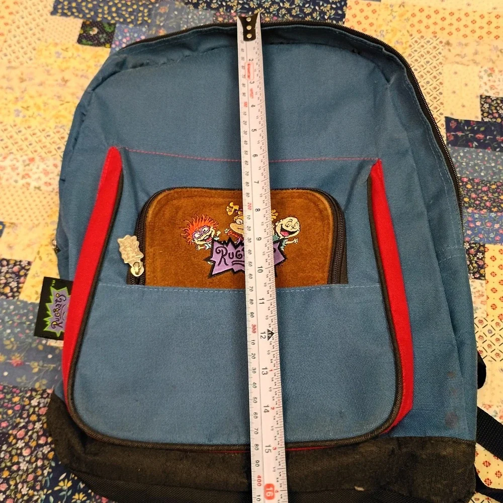 Vintage Rugrats 1997 Backpack Book Bag Blue With Suede Accent Embroidered